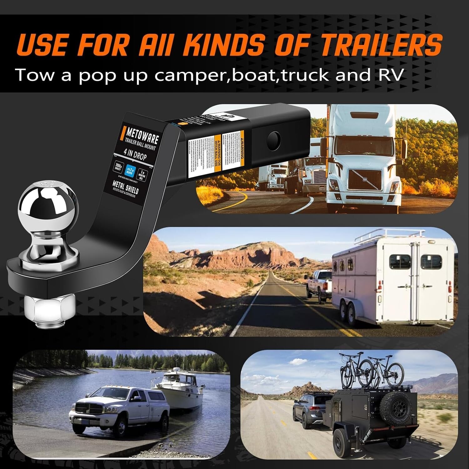 Easy-Install 4-Inch Drop Hitch with Attached 2-Inch Ball & Lock - Black Finish