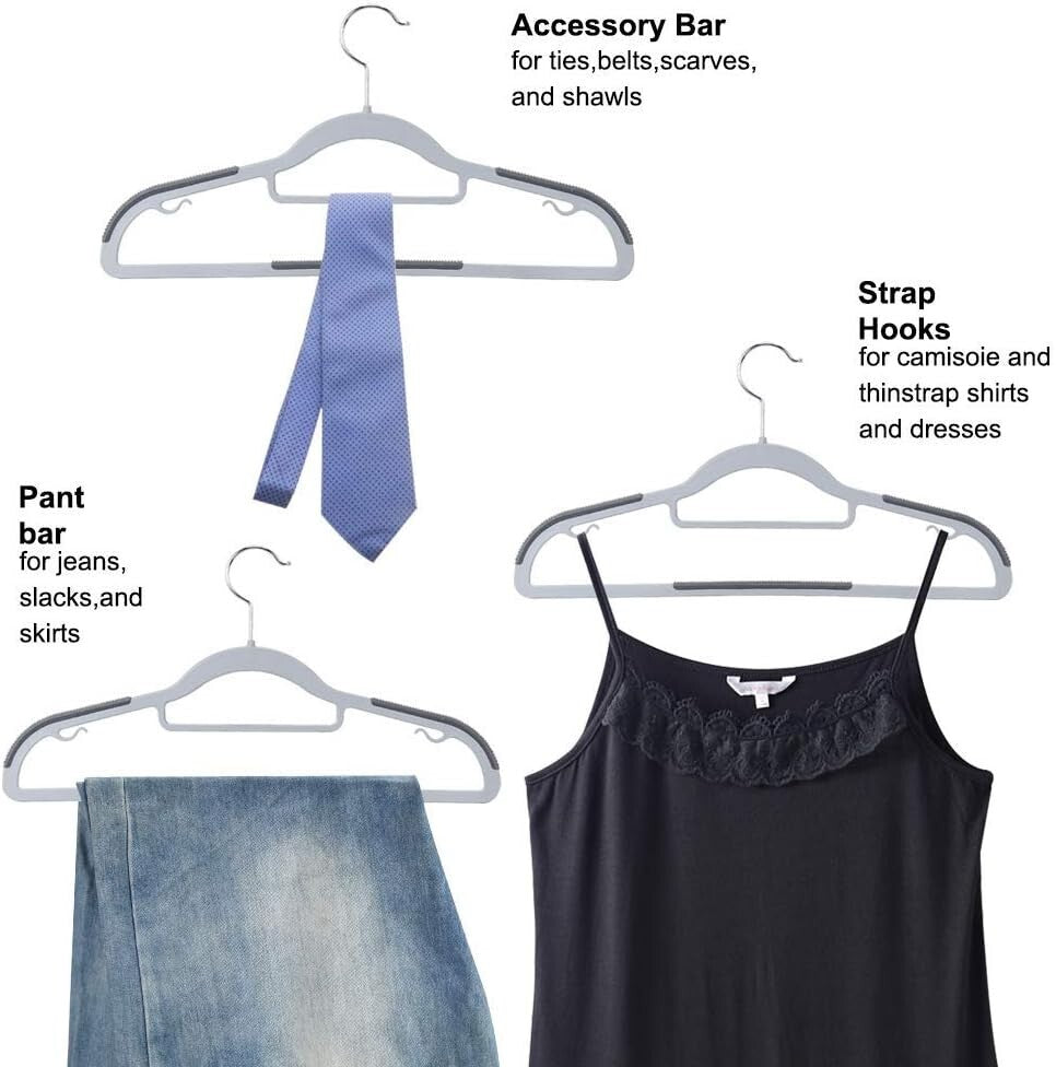 50 Non-Slip Heavy Duty Clothes Hangers - Perfect for Ties, Blouses & More