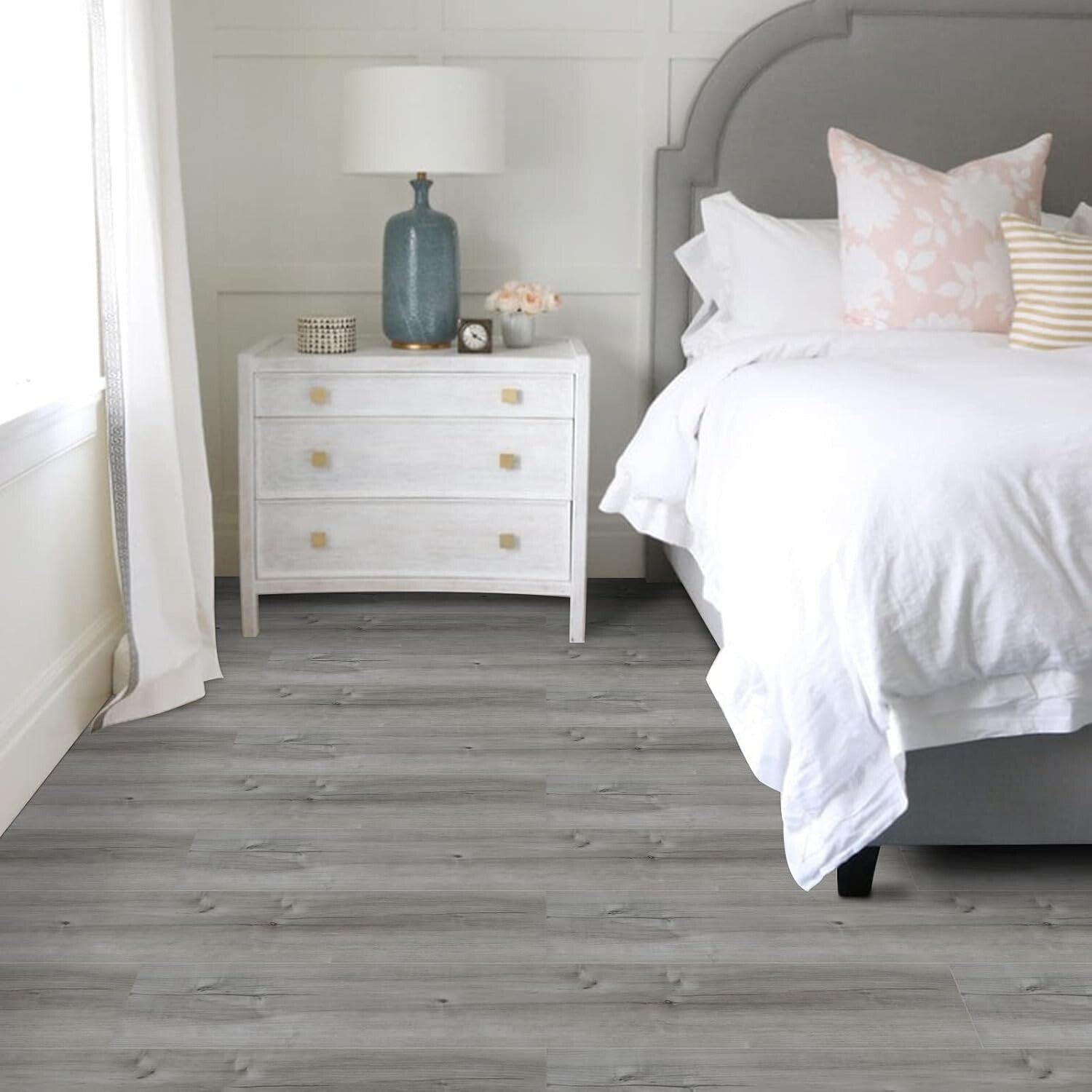 Elevate Your Space with Peel & Stick Vinyl Floor Tiles - 60 Sq.Ft Grey Wood