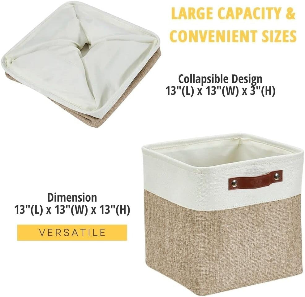 Durable 13 Inch Cube Storage Bins - Beige & White - Perfect for Organizing