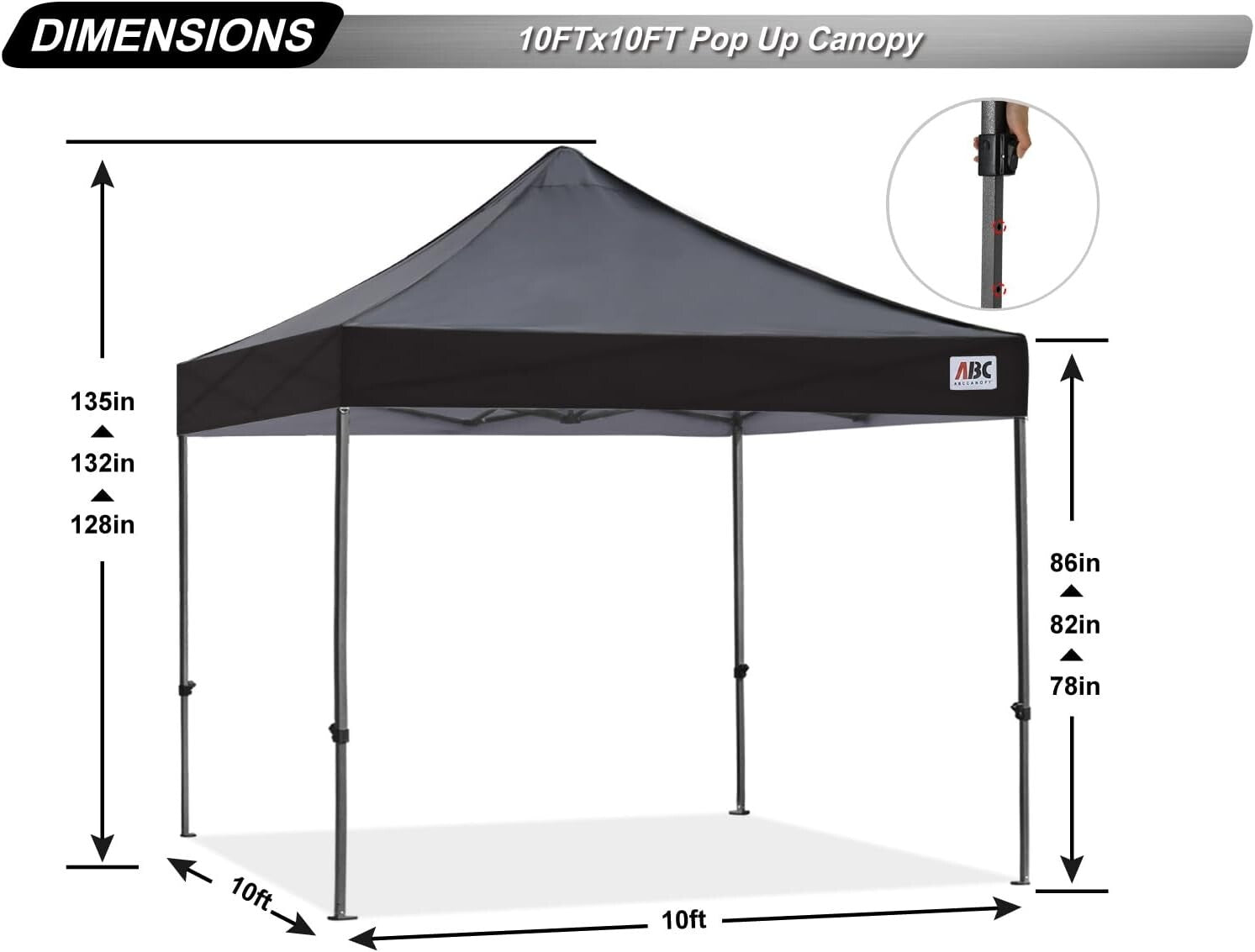 Heavy Duty 10x10 Black Canopy Tent - Quick Setup & Heavy-Duty Waterproof Fabric