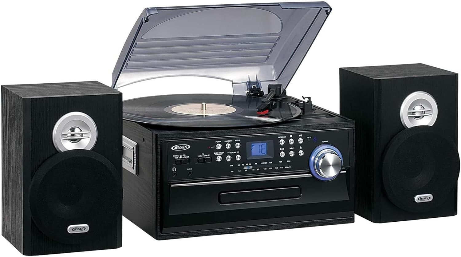 Classic 3-Speed Turntable with CD/Cassette System and AM/FM Radio - Sleek Design