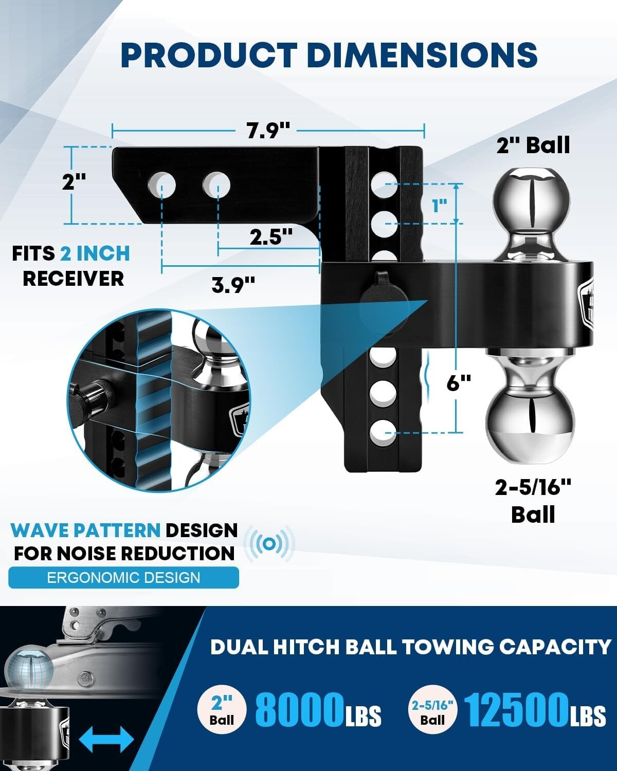 High-Strength 6" Adjustable Tow Hitch for RVs & Trailers - Locking Pin Included