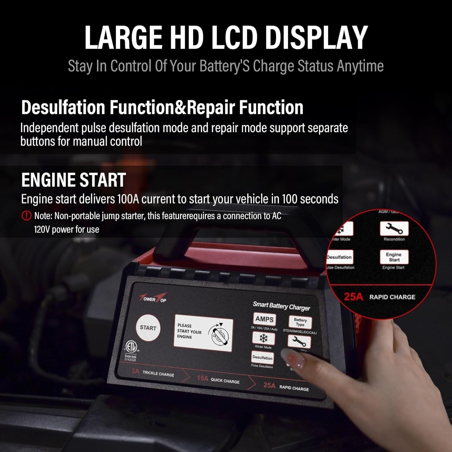 Intelligent Car Battery Maintainer with Advanced Repair Mode & ETL Certification
