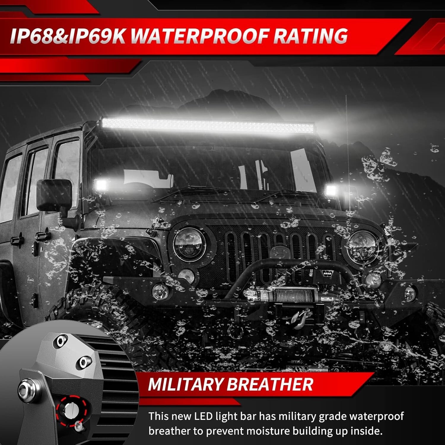 20 Inch Dual Row LED Light Bar, IP68 Waterproof with Stainless Mounting Brackets