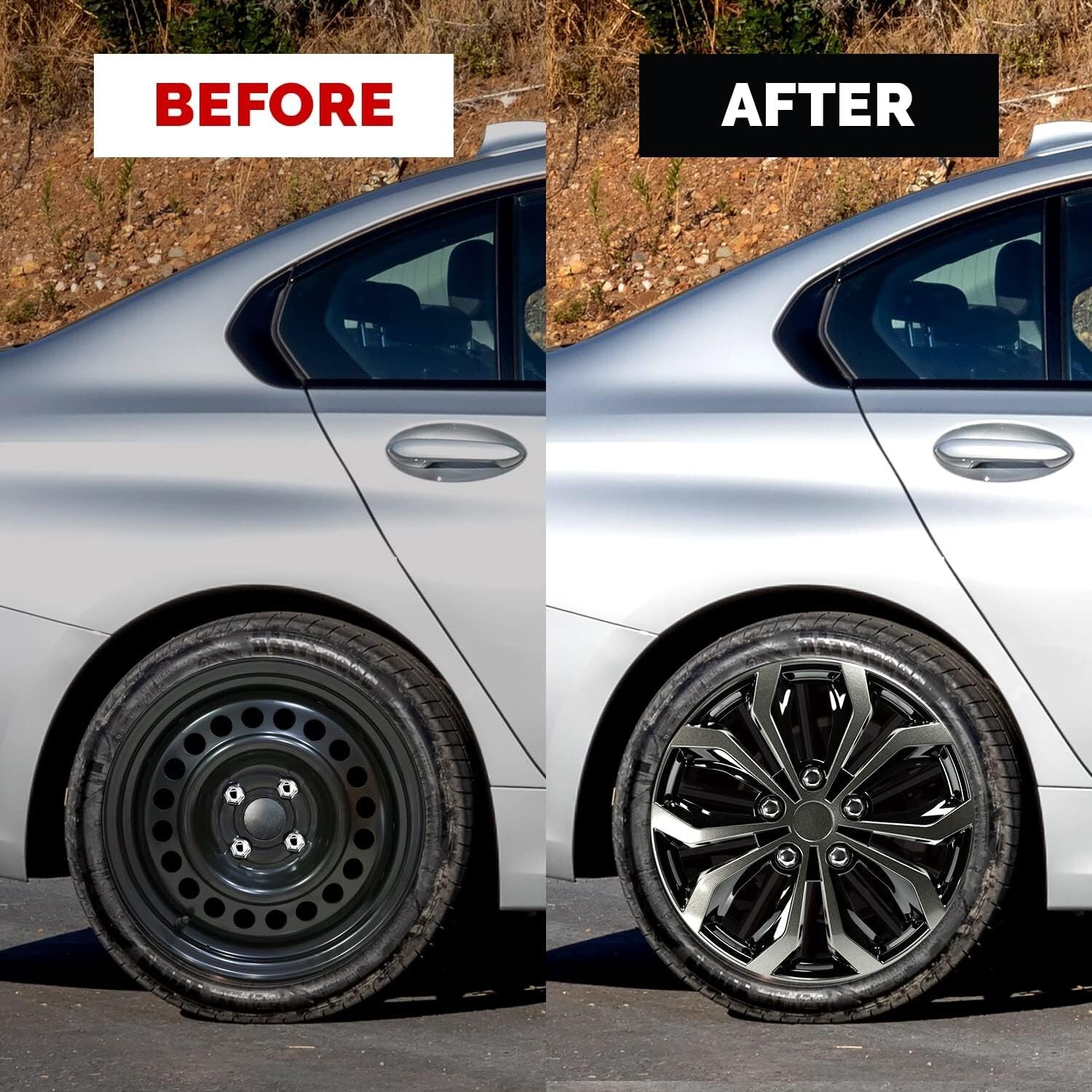 Universal 17 Inch Black & Gunmetal Hubcap Wheel Covers - Set of 4 for Most Cars