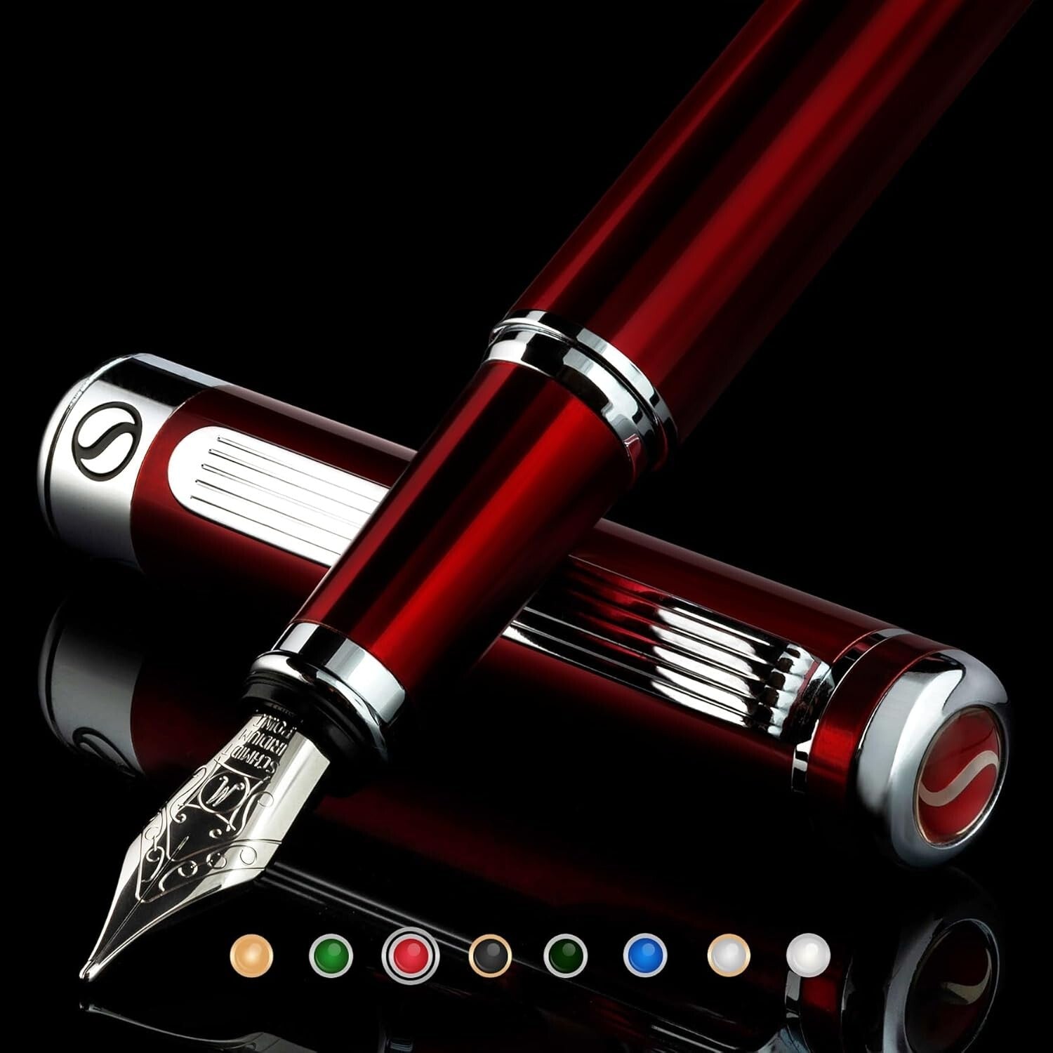 Elegant Refillable Fountain Pen - Medium Nib, Deep Crimson - Office Essential