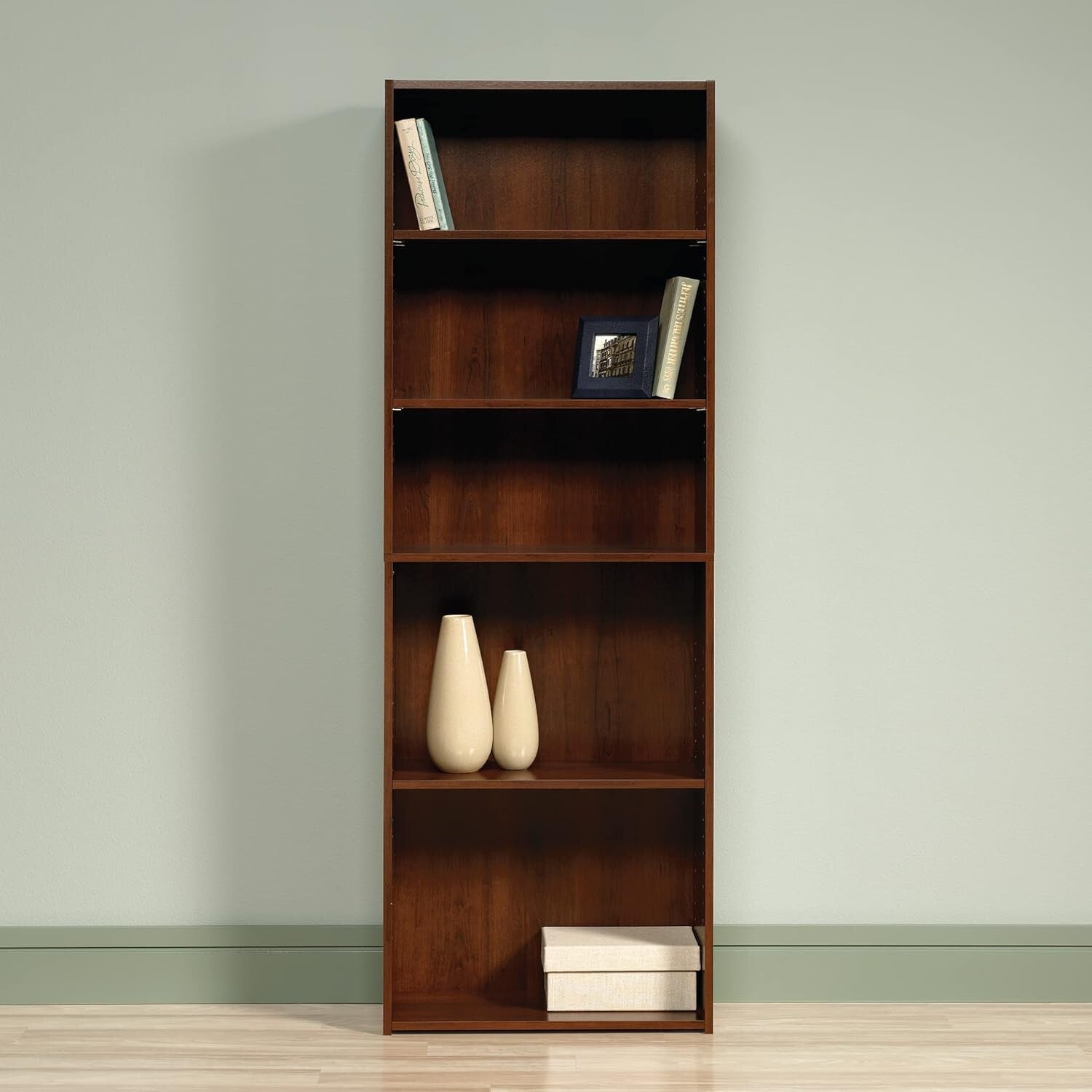 Traditional 5-Shelf Bookcase with Adjustable Components in Brook Cherry Finish