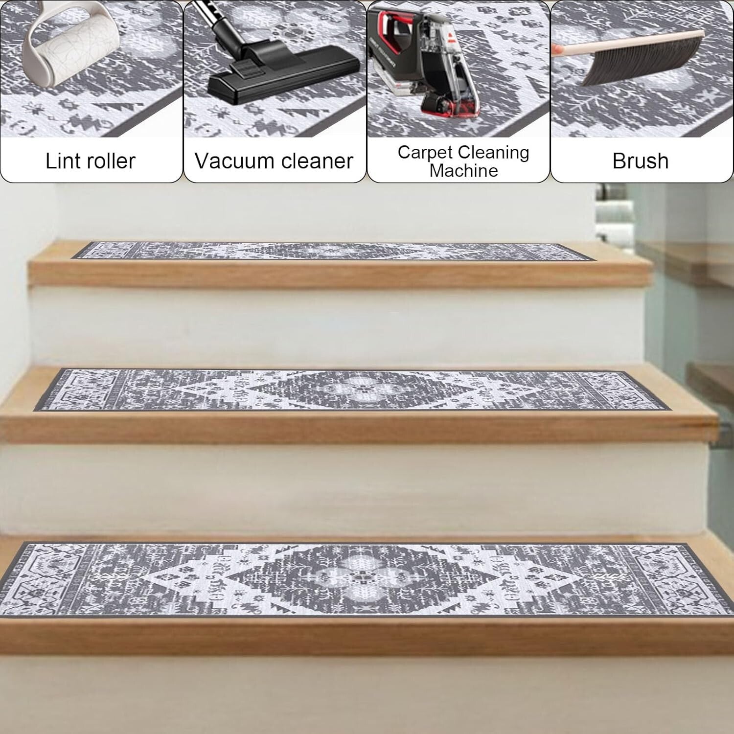 15-Pack Non-Slip Self-Adhesive Stair Treads - Safe Chenille Carpets for Kids