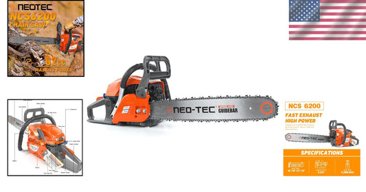 NEOTEC 62CC Gas Chainsaw - Ergonomic 20'' Bar for Effortless Wood Cutting