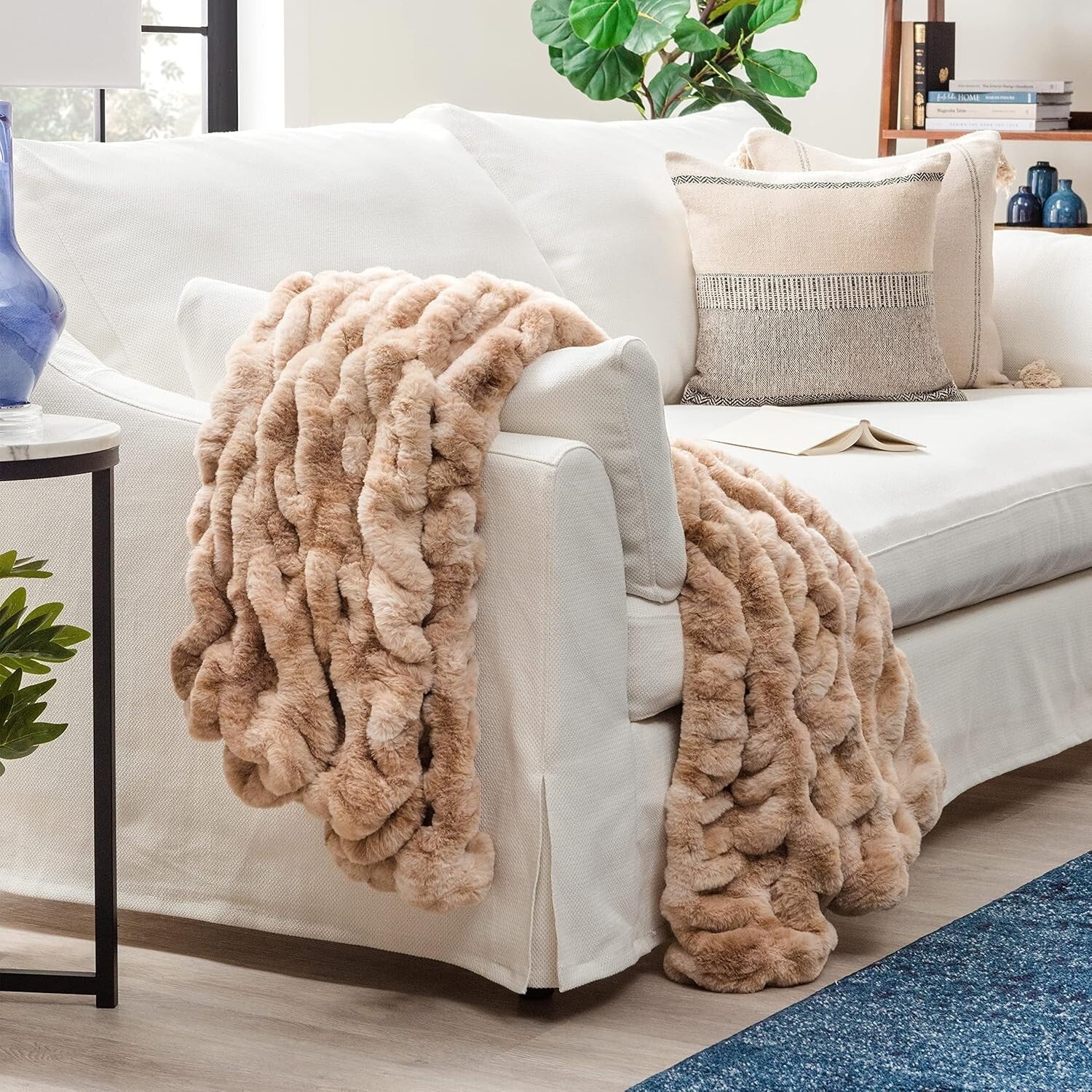 Soft Reversible Faux Fur Throw Blanket - 108" x 86" - Perfect for Home & Travel