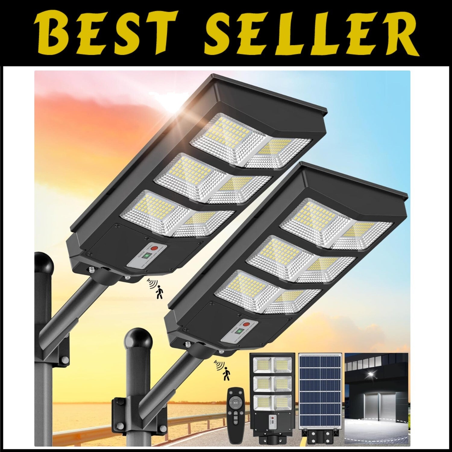 Dusk to Dawn Solar Street Lights for Outdoor Security – 2 Pack, IP66 Waterproof
