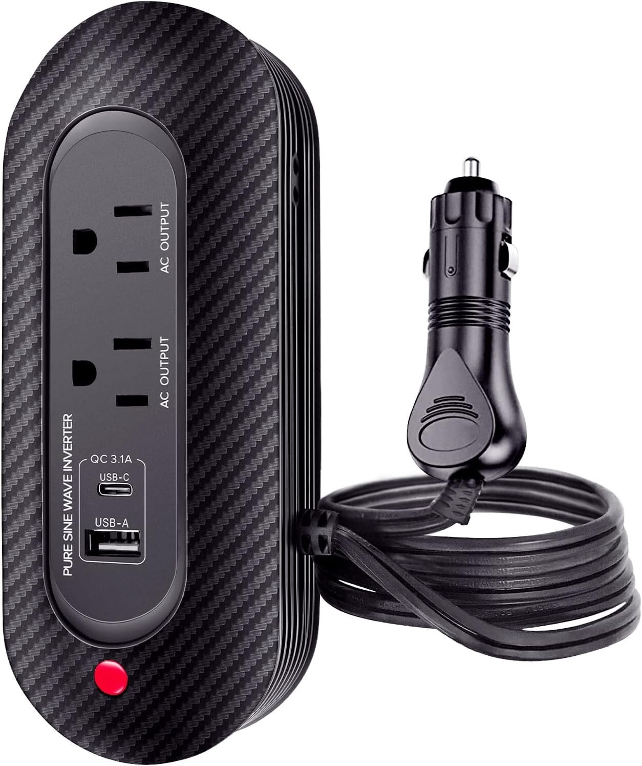 200W Pure Sine Wave Car Power Inverter - Compact Adapter with Dual AC Outlets