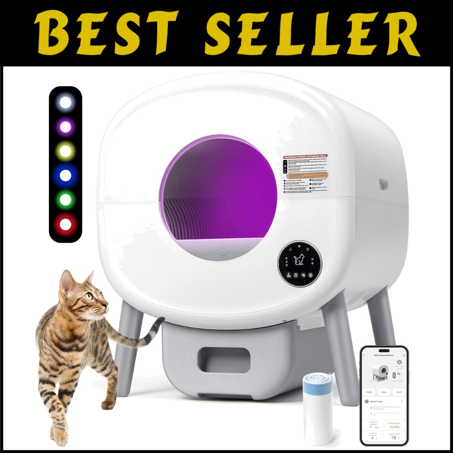 Luxury Extra-Large Self-Cleaning Cat Litter Box for Busy Cat Owners - 35dB Quiet