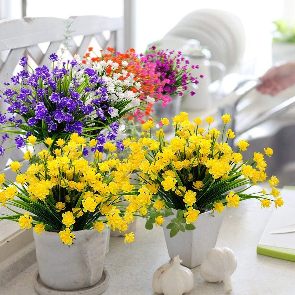 20 Bundle UV Resistant Artificial Flowers for Vibrant Outdoor Décor - Yellow