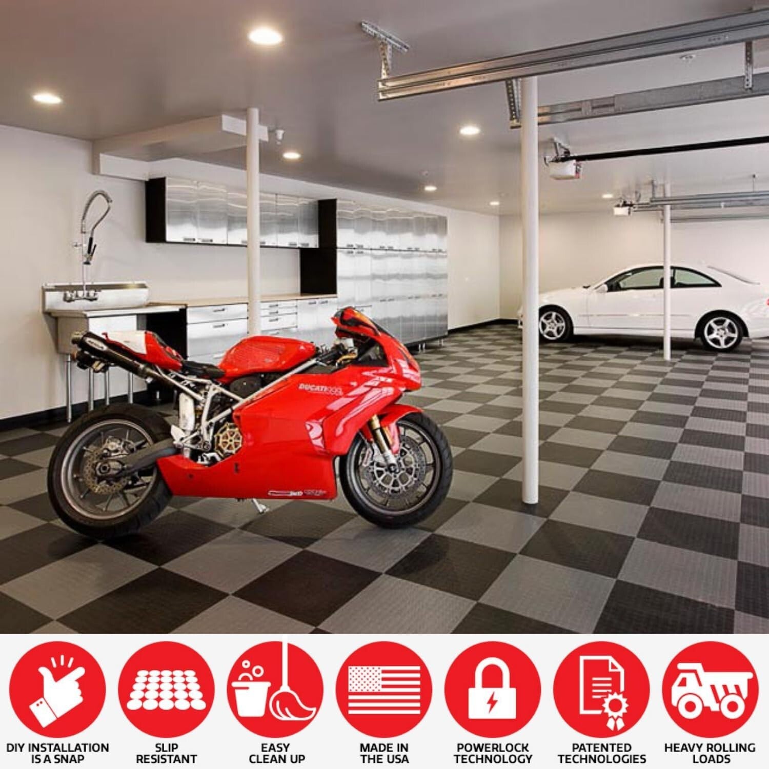 Durable Interlocking Garage Flooring Tiles - 48 Pack Non-Slip Copolymer Black
