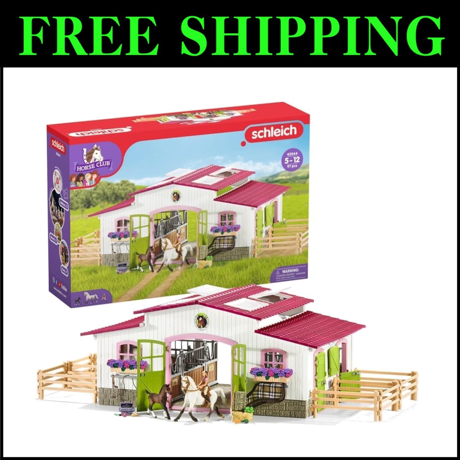 Interactive Horse Toy Set for Kids: 97PC Barn, Horses & Equestrian Accessories