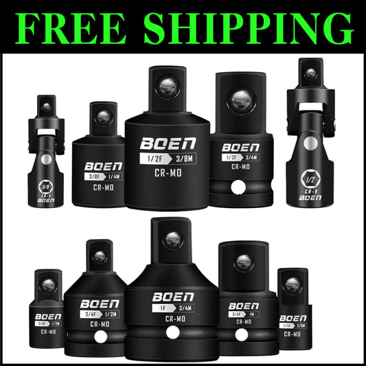 Durable 10-Piece Socket Adapter Set with Blow-Molded Storage - Heavy-Duty