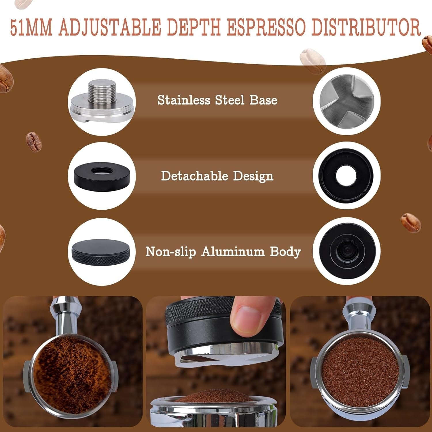 Professional 51mm Espresso Tamper Set: Adjustable Distributor & Puck Screen