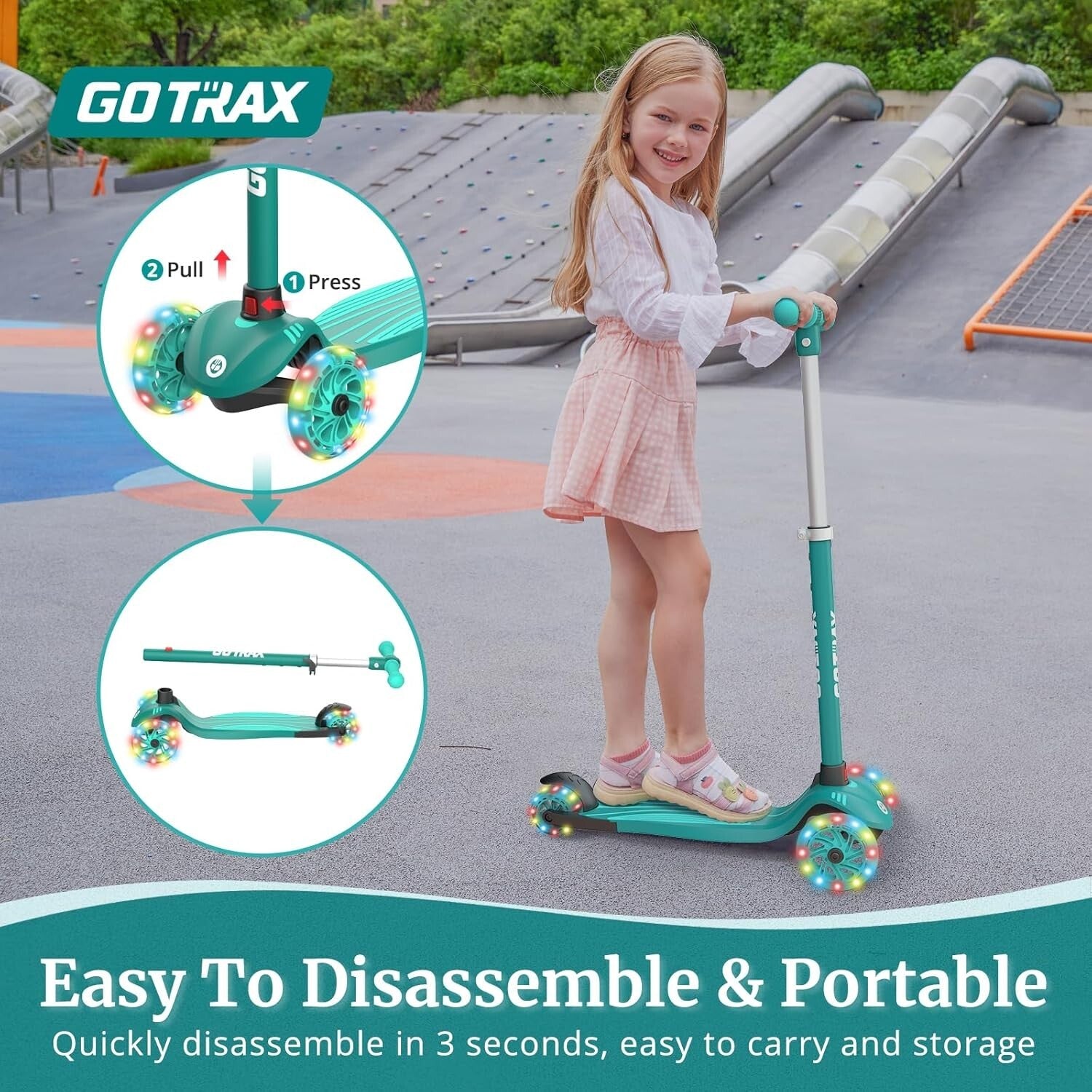 Durable Kids Kick Scooter - LED Wheels & Adjustable Handlebars for Ages 2-8