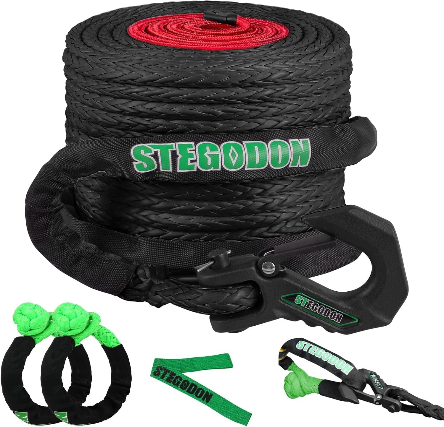1/2" x 85 ft Synthetic Winch Line Kit - 32000lbs with Soft Shackles & Hook