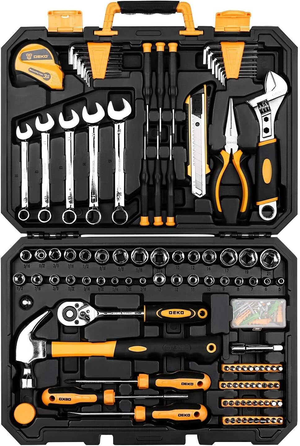 Durable 158-Piece Hand Tool Kit with Toolbox - Ideal for Home and Auto Repair