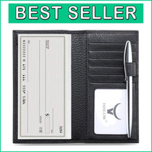 Load image into Gallery viewer, Luxury Italian Leather Checkbook Cover &amp; Card Holder - Pebbled Black Elegance