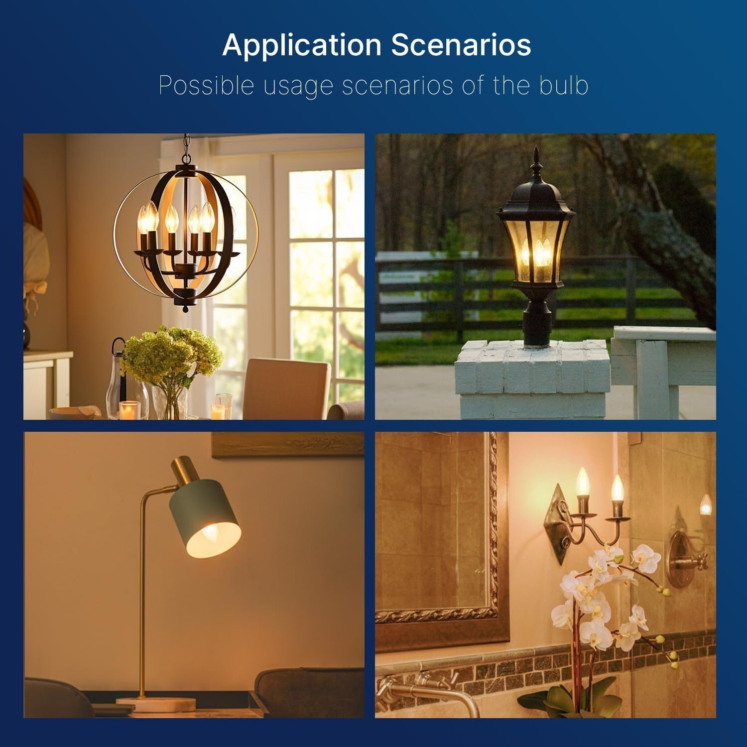 Energy Efficient 4.5W E12 LED Candelabra Bulbs - 60W Equivalent for Chandeliers