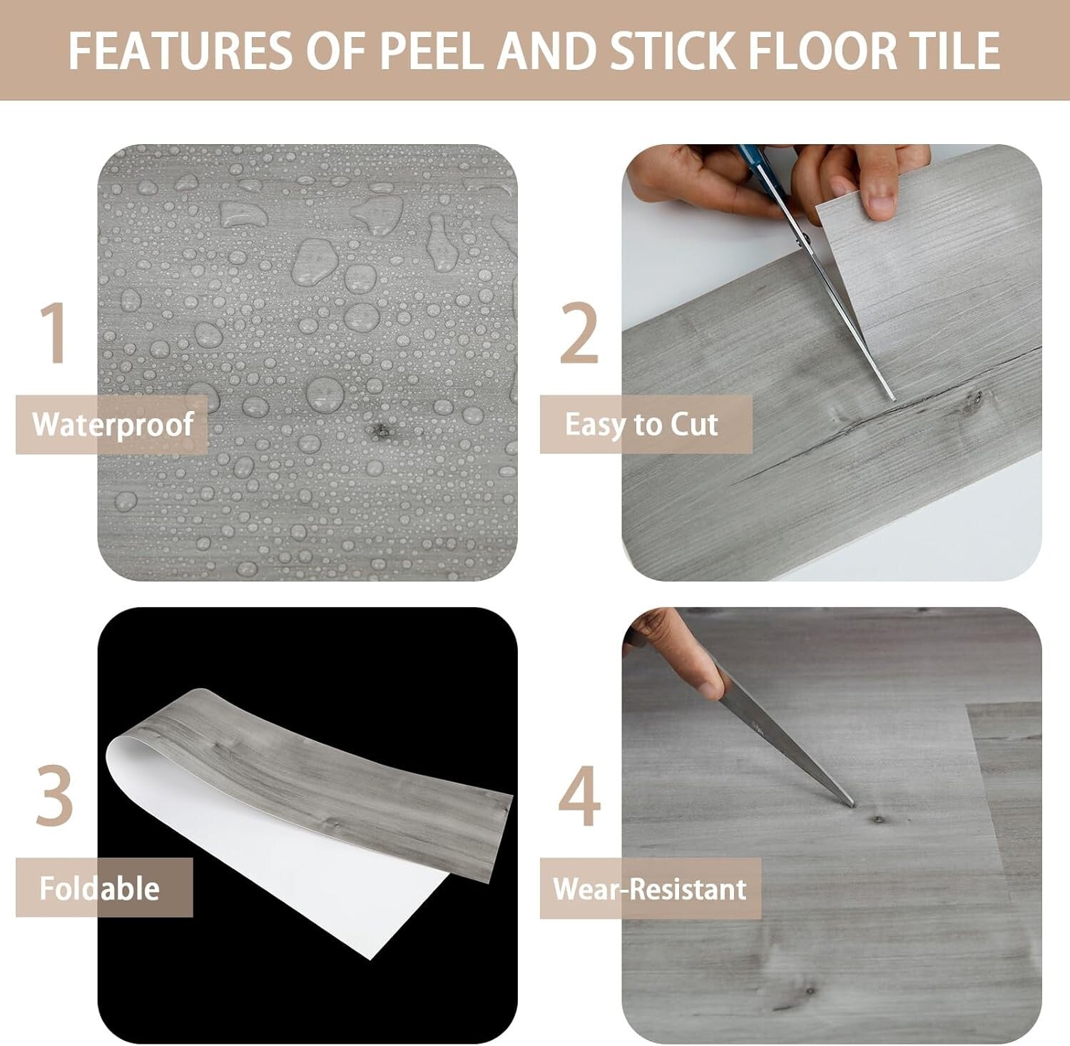 Elevate Your Space with Peel & Stick Vinyl Floor Tiles - 60 Sq.Ft Grey Wood