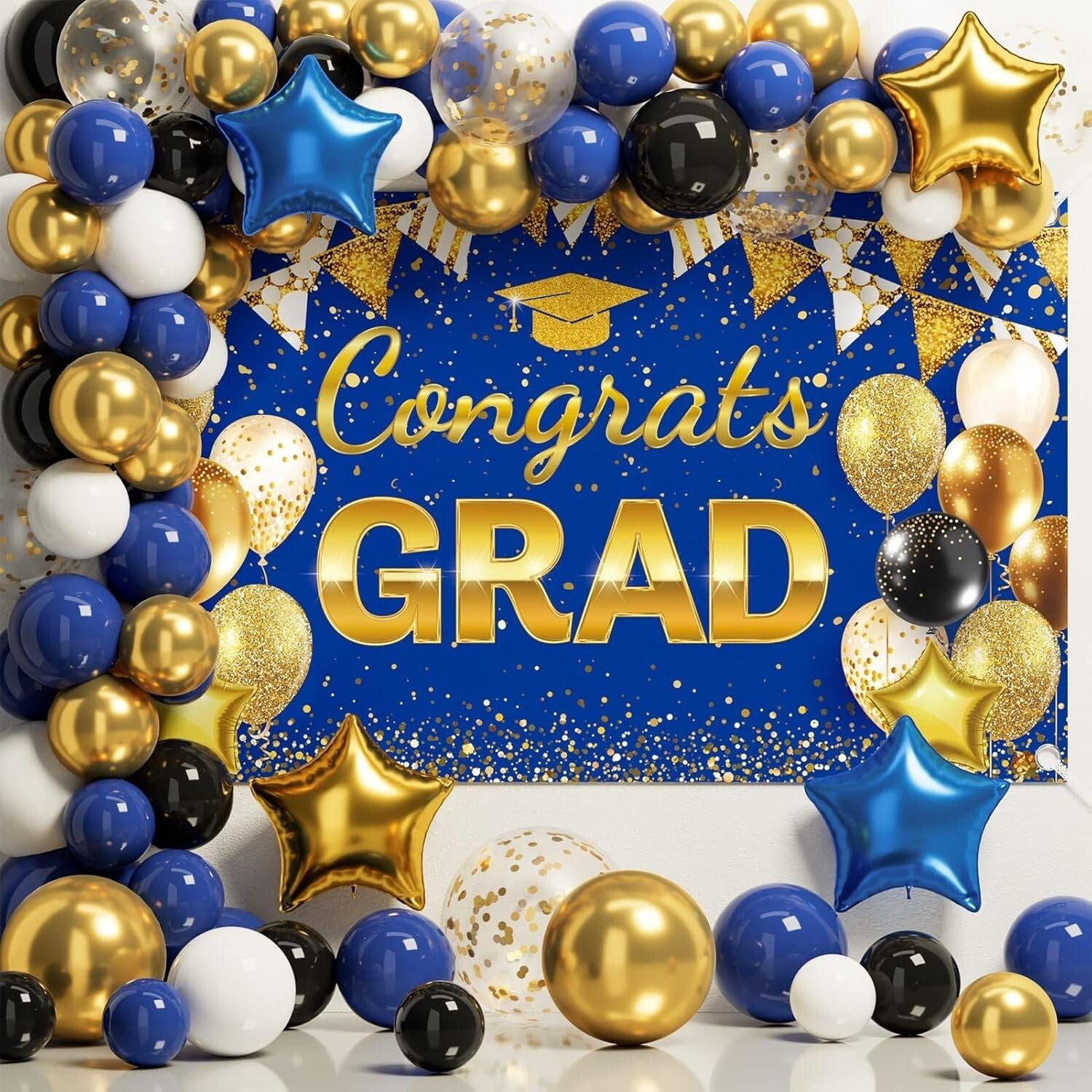 2025 Graduation Party Supplies - 245 PCS Blue & Gold Complete Decoration Kit