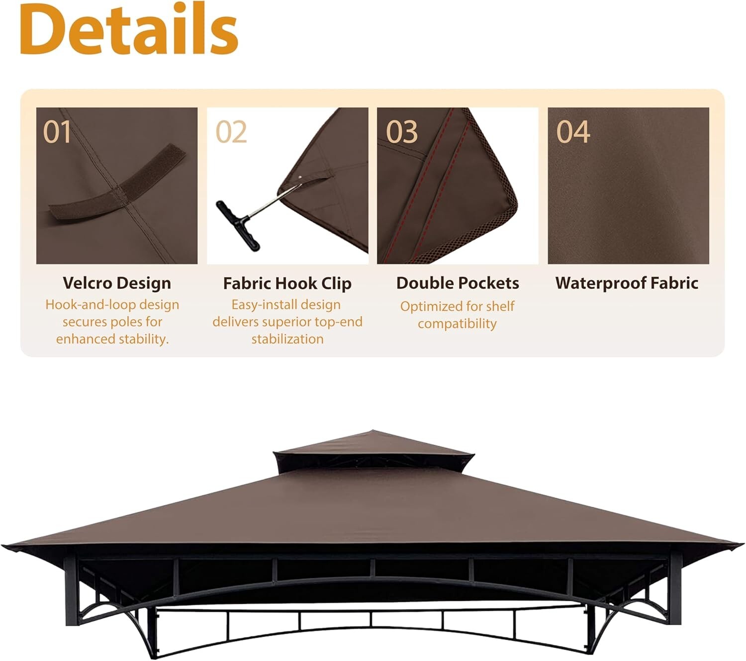 Rectangular Gazebo BBQ Canopy Replacement - Durable, Weather-Resistant Fabric