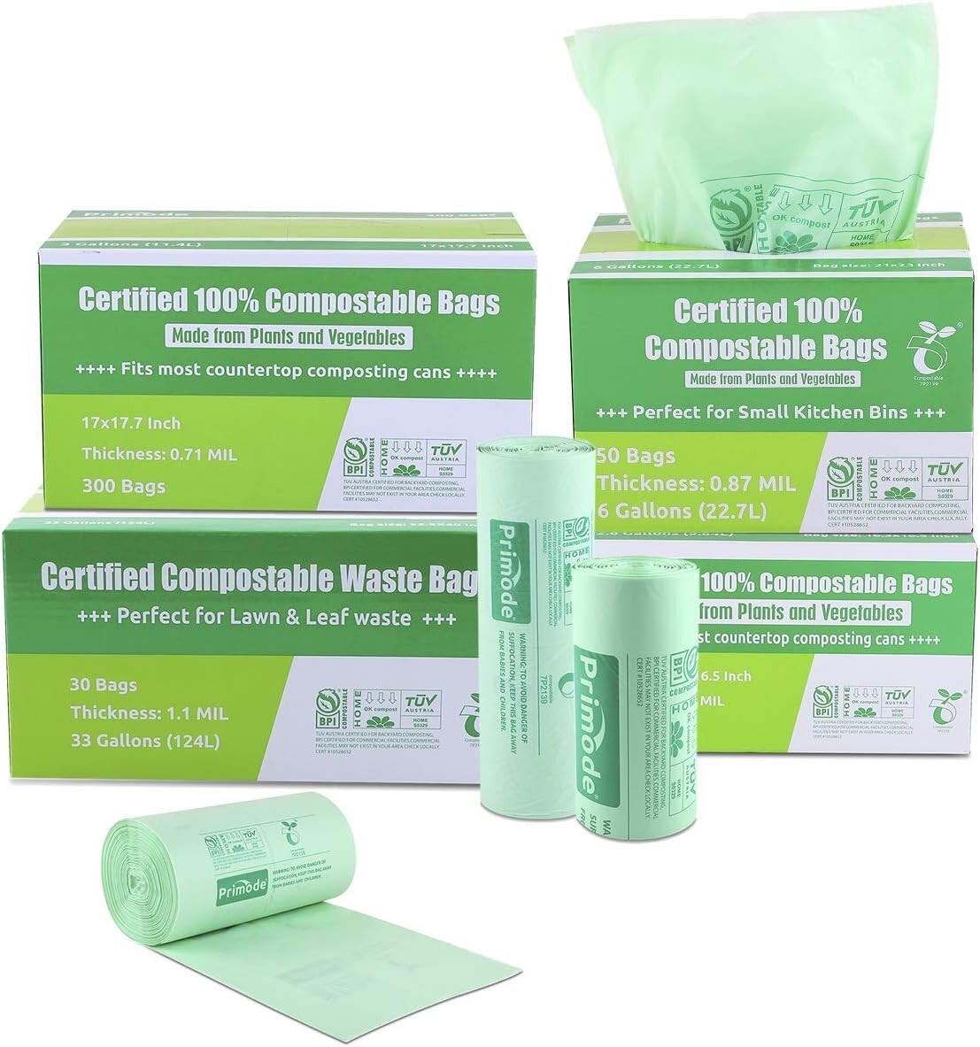 Eco-Friendly 3 Gallon Compost Bags - 300 Count, ASTM Certified for Safety