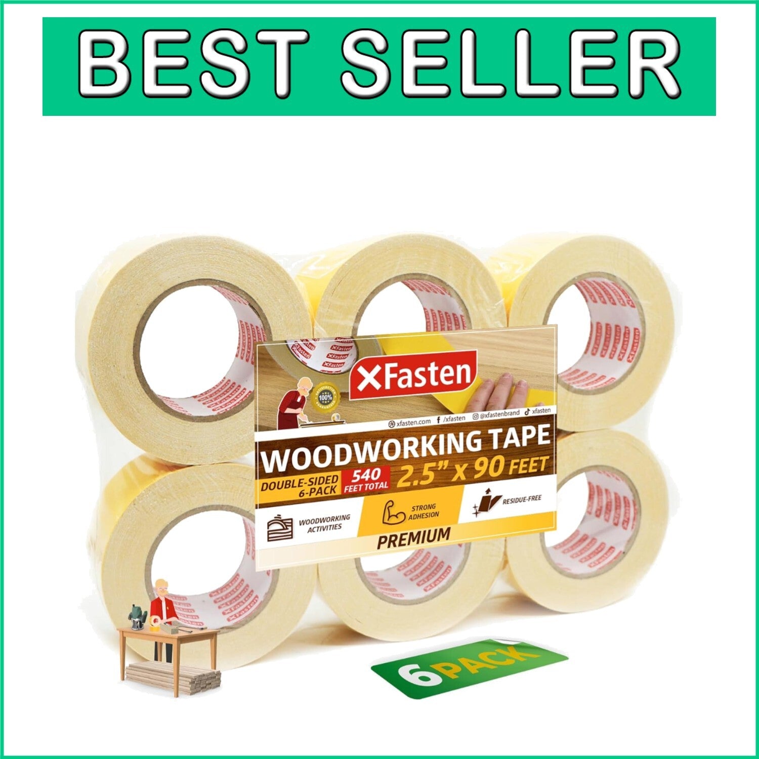 Easy-Peel Double-Sided Tape for Woodworking - Residue-Free & Surface Safe