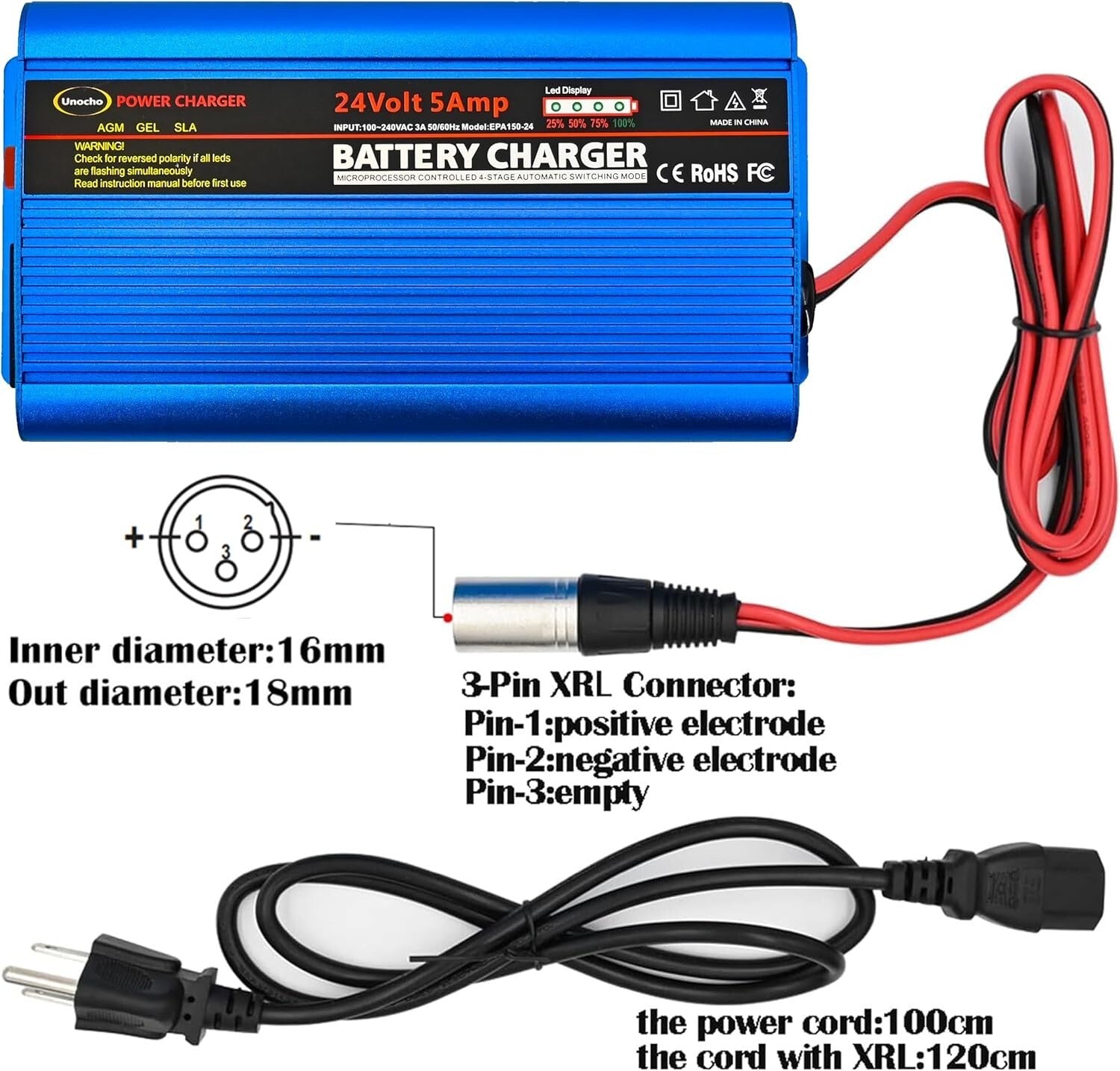 5A 24V Smart Battery Maintainer with Global Input & Multiple Safety Protections