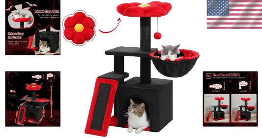 Multi-Level Indoor Cat Tree: Gothic Design with Hammock & Sisal Scratching Ramp