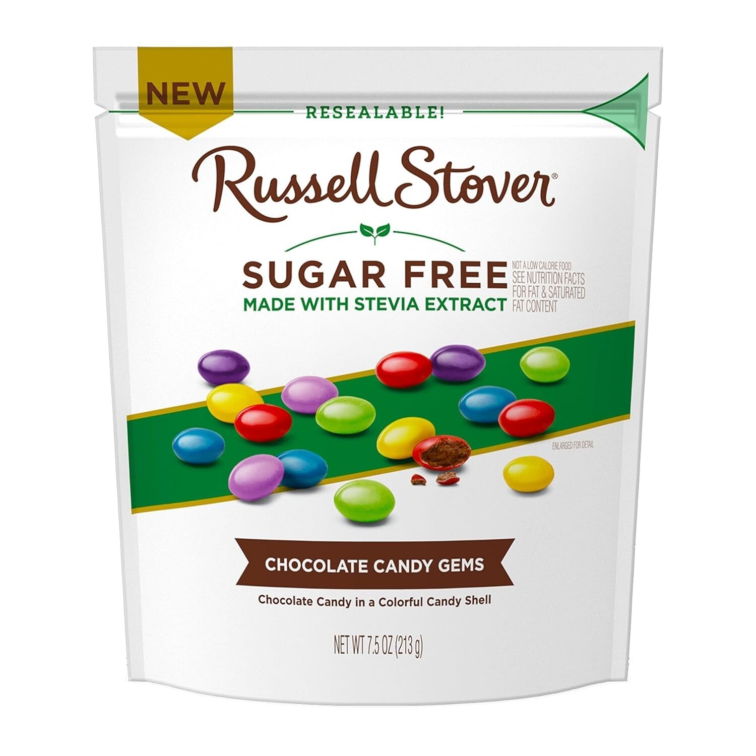 Delicious Sugar Free Chocolate Candy Gems - Resealable 7.5 oz Bags, Set of 5