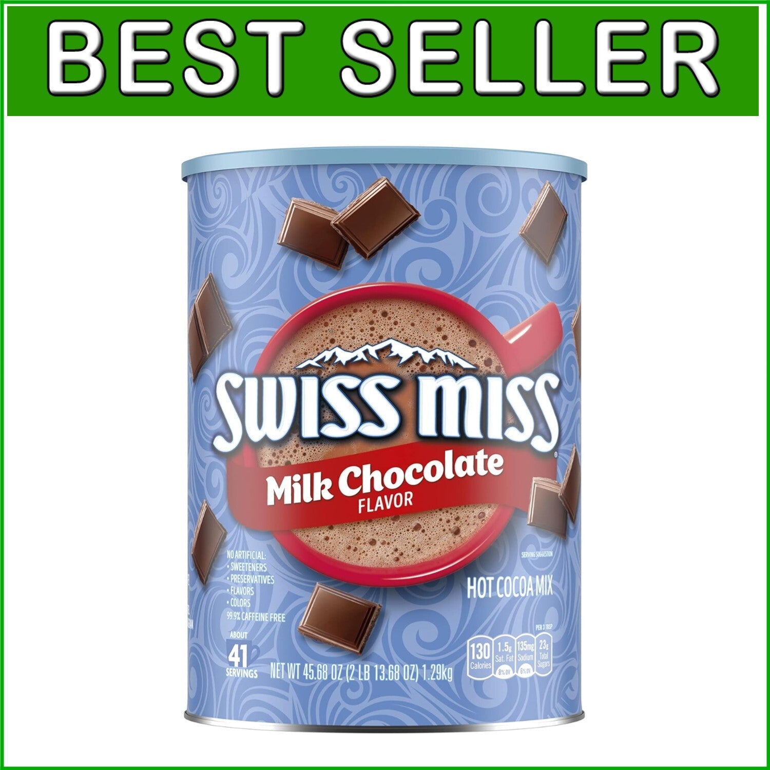 Delicious Hot Cocoa Mix - Milk Chocolate Flavor, 45.68 oz Canister Pack of 6