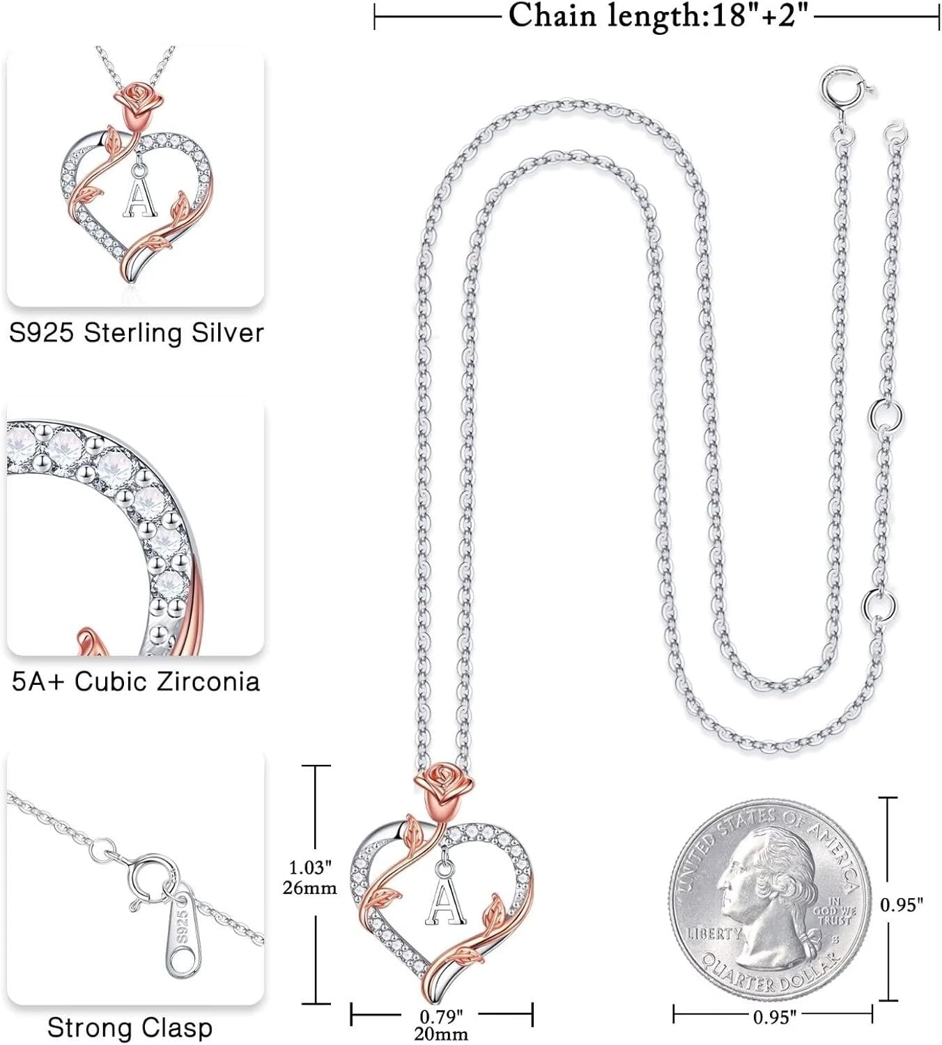 Elegant 925 Sterling Silver Rose Heart Necklace for Women - Gift for Mom & Wife