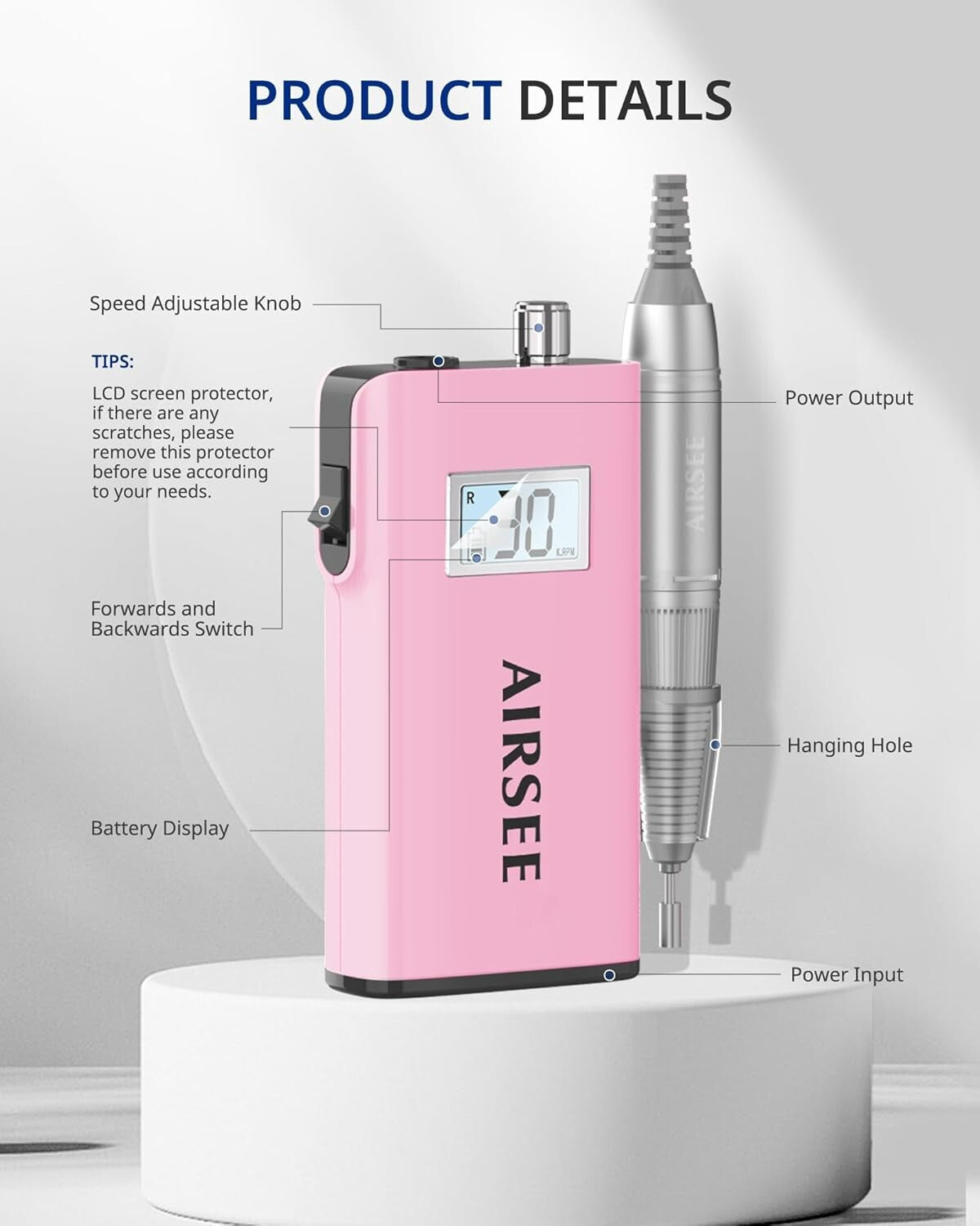 Versatile Nail Drill Machine - Cordless & Adjustable RPM for Precision Nail Care