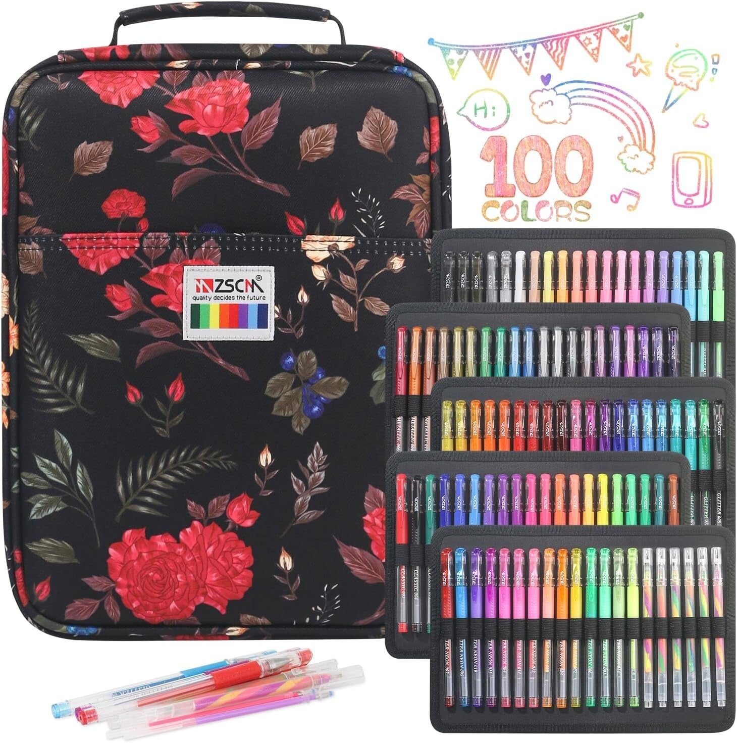 Deluxe 100-Piece Gel Pen Set with Glitter, Metallic & Pastels - Perfect Gift