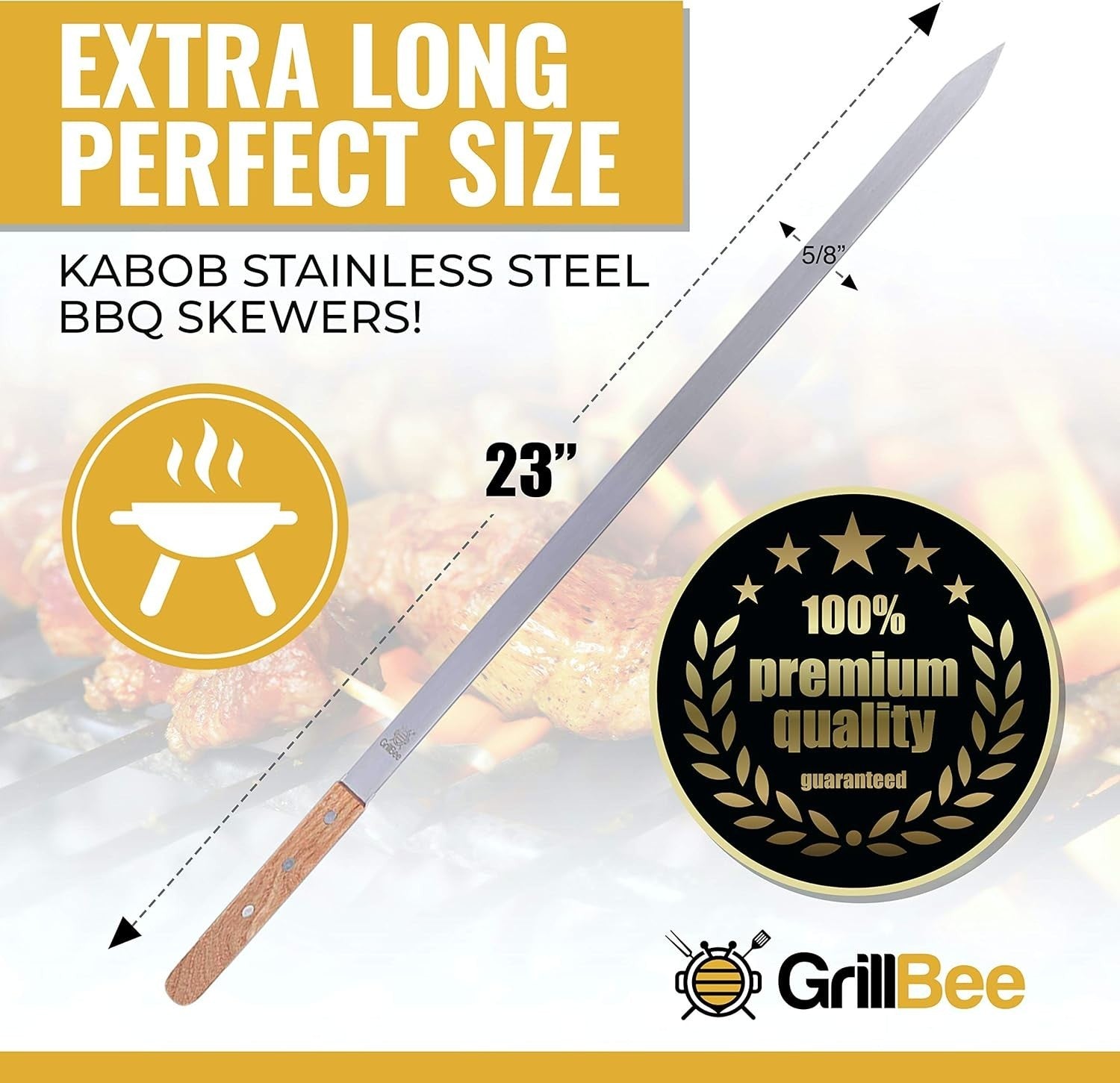 Extra Large 23" Reusable Stainless Steel Skewers for No Spin Grilling – Set of 8