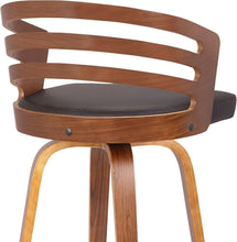 Load image into Gallery viewer, Elegant Jayden Swivel Bar Stool with Brown Faux Leather &amp; Walnut Finish - 26"