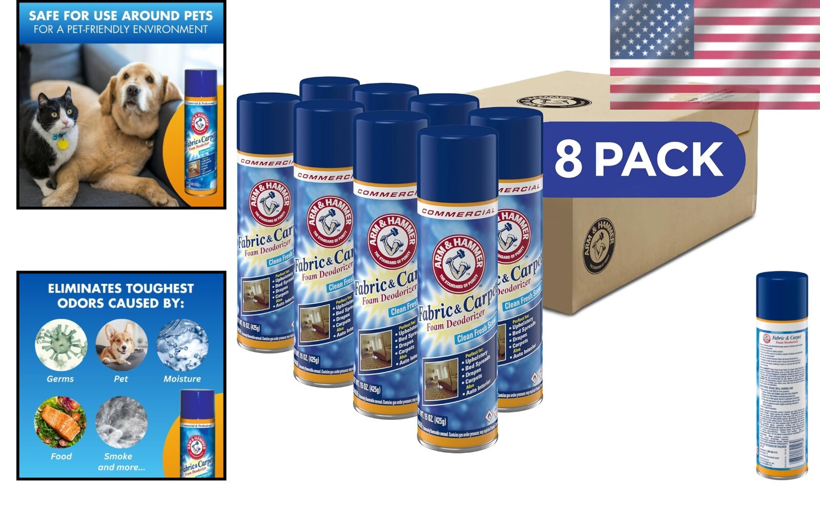 15oz Foam Upholstery Deodorizer - Non-Sticky, Professional Fresh Scent, 8-pack