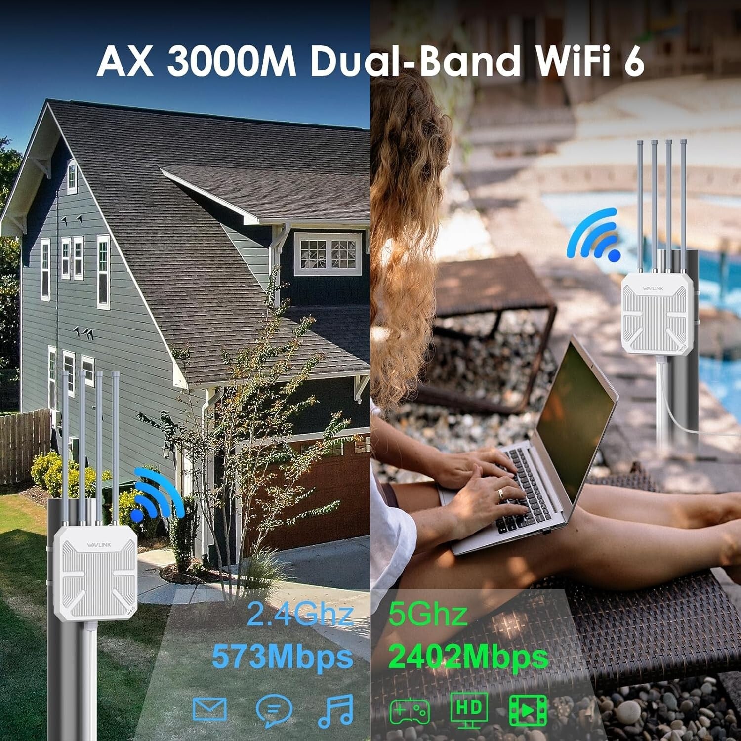 Durable AX3000 Outdoor WiFi 6 Extender - Seamless Roaming & Mesh Compatibility