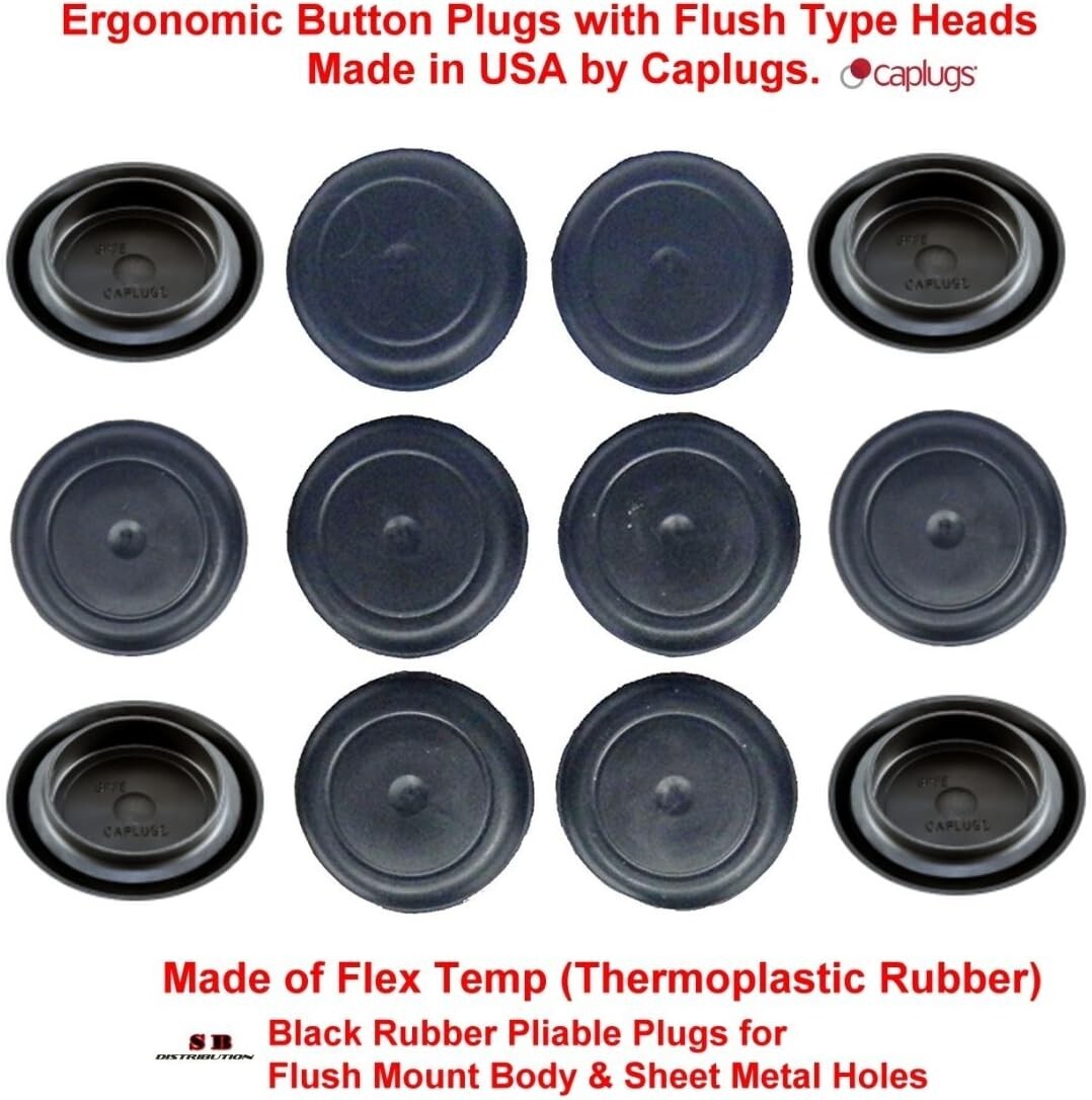 Durable 1" Black Rubber Plugs - 100 Count for Flush Mount Holes - Made in USA