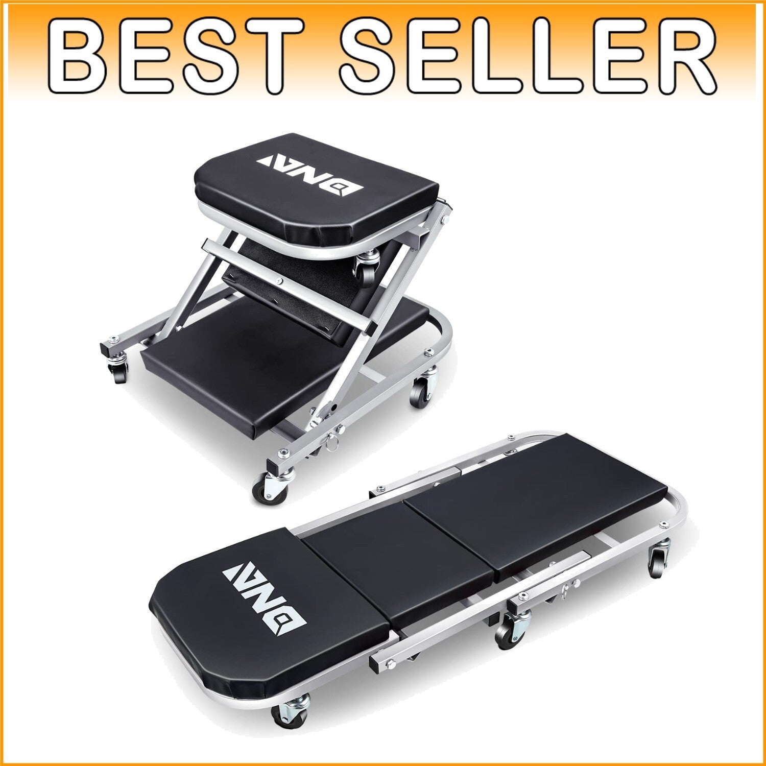 36-Inch Heavy-Duty Rolling 2-in-1 Creeper and Seat - 150kg Capacity, Gray