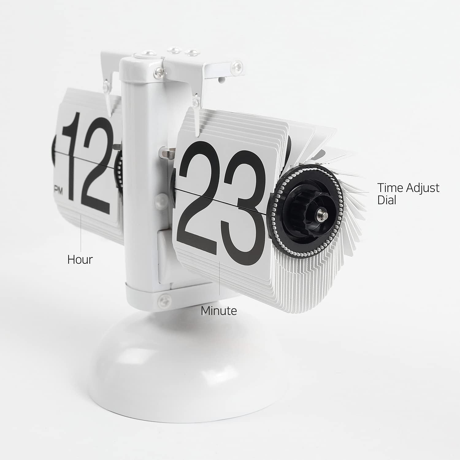 Elegant Flip Desk Clock in White - Battery Powered, Retro Design & AM/PM Display