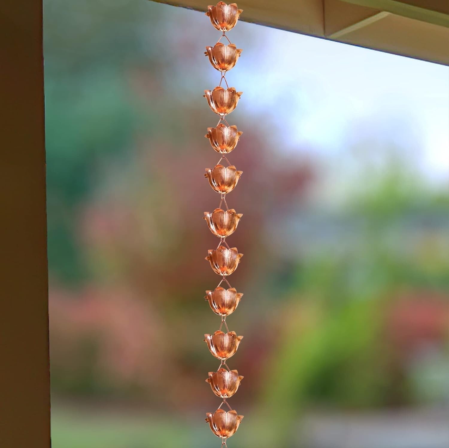 Durable 8.5 Ft Copper Rain Chain with Elegant Lotus Cups - Eco-Friendly Solution