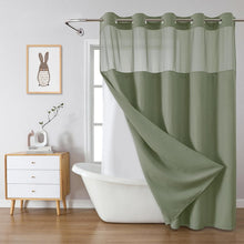 Load image into Gallery viewer, Luxury Sage Green Waterproof Waffle Shower Curtain Set with Snap-In Liner, 71x86