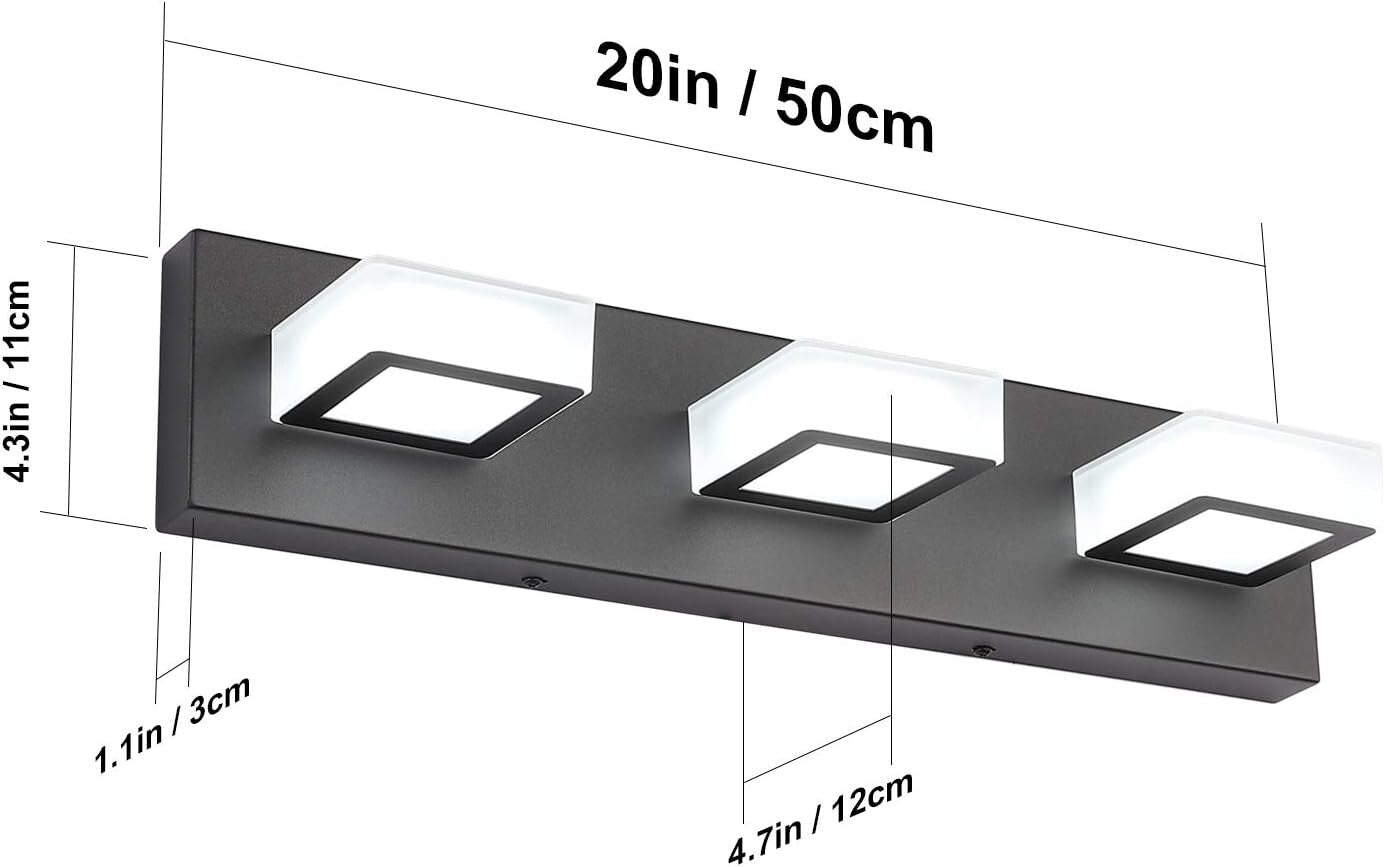 Energy Saving 3-Light LED Vanity Fixtures – Modern Black Bathroom Lighting